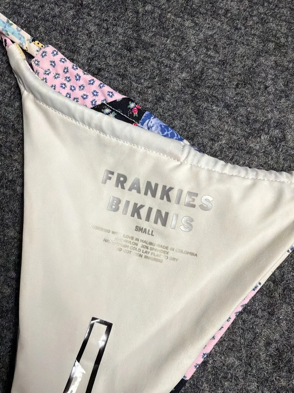 Frankies Patchwork Triangle Thong Bikini Bottom - Multi Floral Print